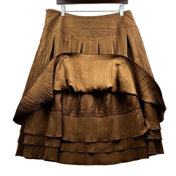 Vtg Felicia & Co. Bronze Pleated A-Line Midi Skirt Tiered Hem Y2K Formal Sz 12 - Picture 5 of 8